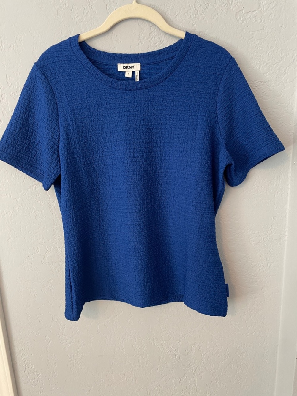 DKNY Short Sleeve Textured Top in Cobalt Blue